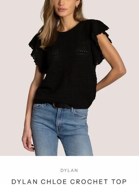 dylan Black Crochet Knit Top shirt blouse black short sleeve sweater small